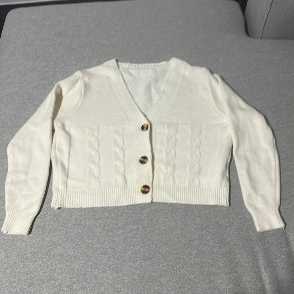 Shein Off White Cropped Cardigan Sweater One Size